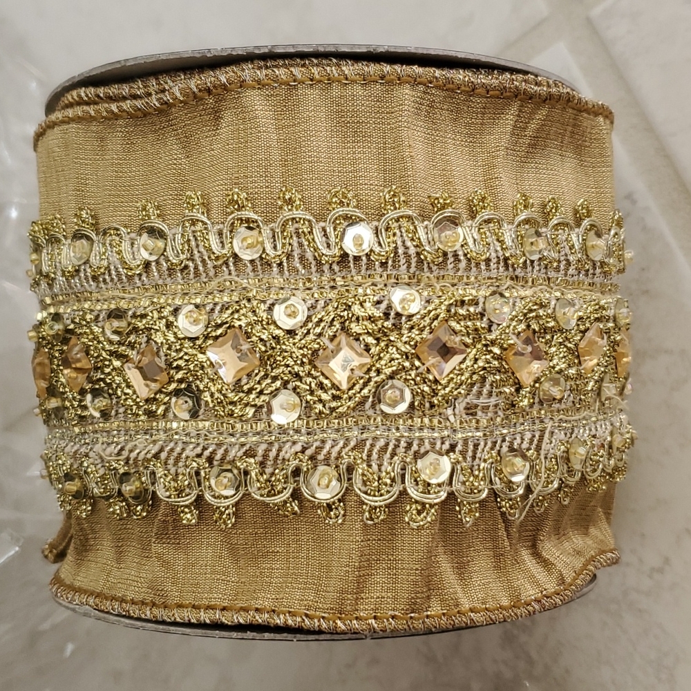 💛💫 FRONTGATE ROYAL JEWELED GOLD FAUX SILK RIBBON GARLAND 💫💛